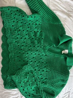 H&M Green Open-Knit Collared Sweater